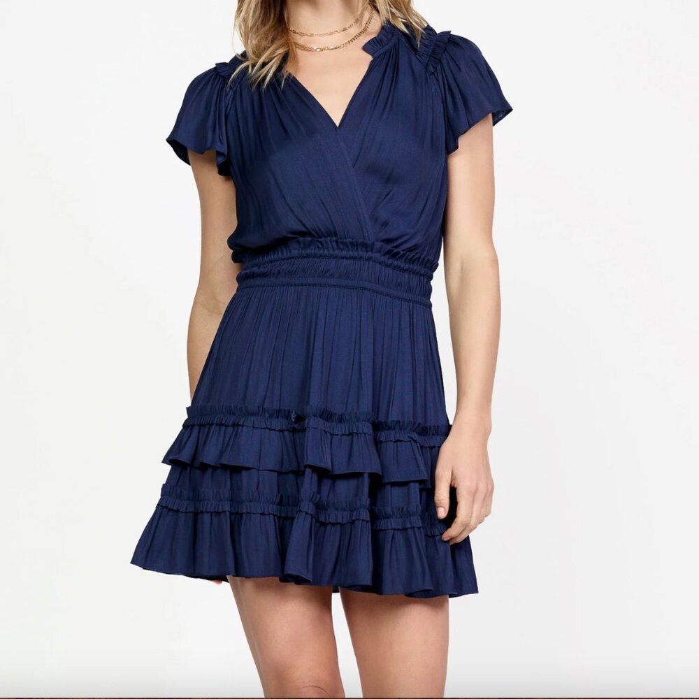 Current Air Ruffled Surplice Mini Dress, Large, Navy
